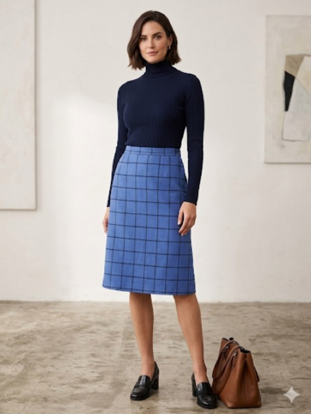 Pendleton Royal Blue Windowpane Pencil Skirt virgin wool vintage sz 12
